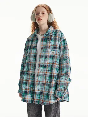 Unisex plaid long-sleeved shirt for women spring Loose plaid shirts top for men and women