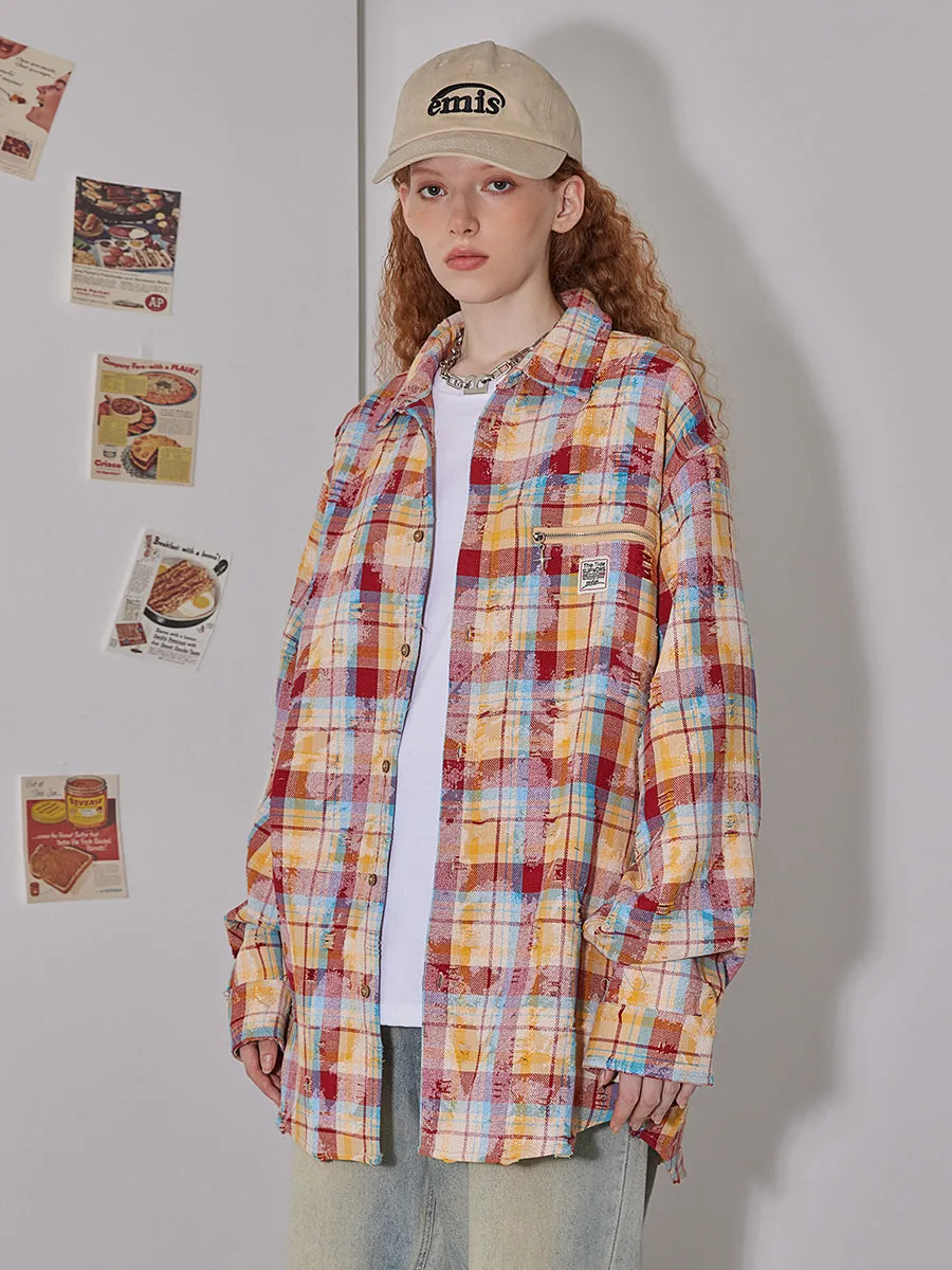 Unisex plaid long-sleeved shirt for women spring Loose plaid shirts top for men and women