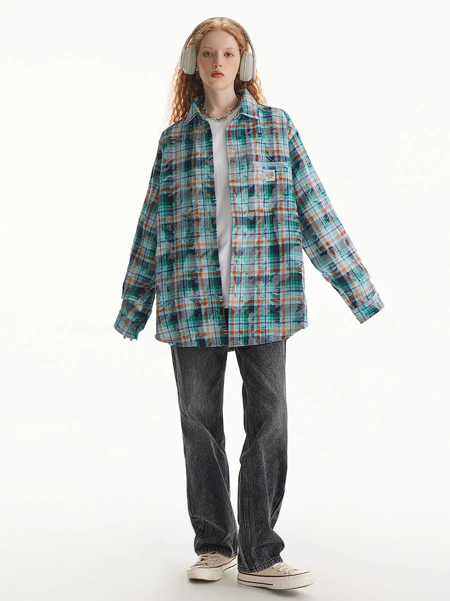 Unisex plaid long-sleeved shirt for women spring Loose plaid shirts top for men and women