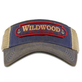 Wildwood New Jersey 1912 Double Anchors Patch Vacation Resort Blue / Khaki Mesh Visor