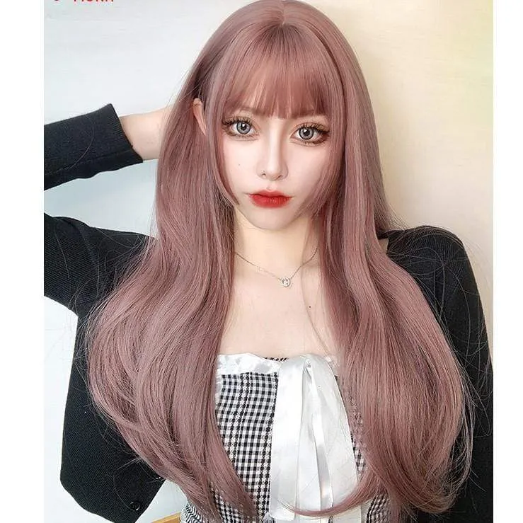 Women's Silky Straight Long Pink Synthetic Hair Wig