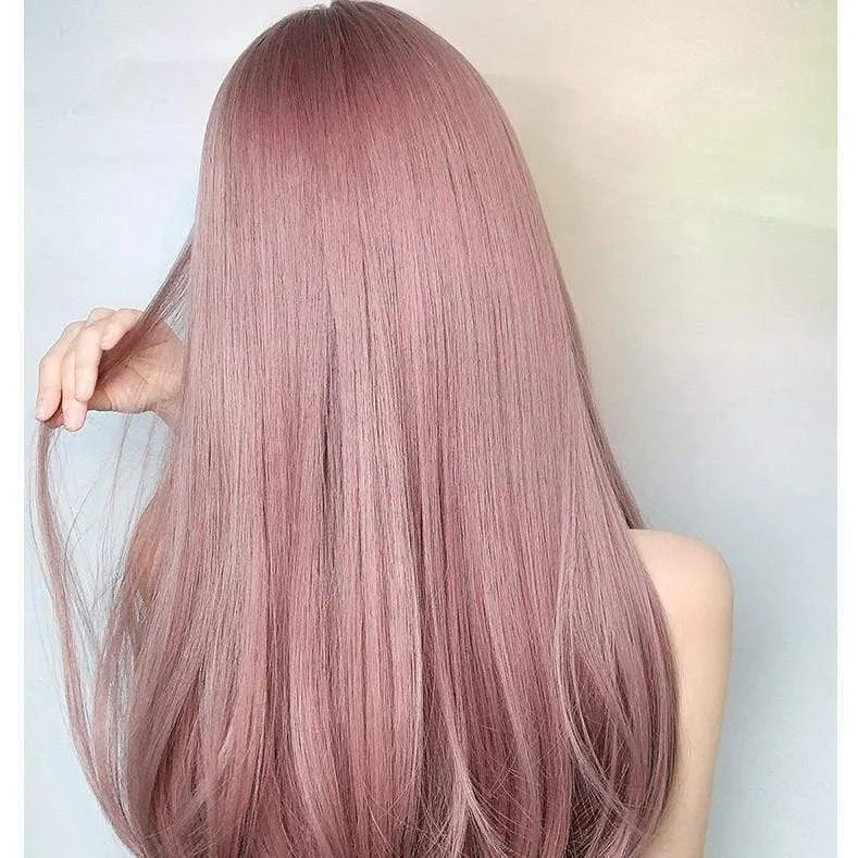 Women's Silky Straight Long Pink Synthetic Hair Wig